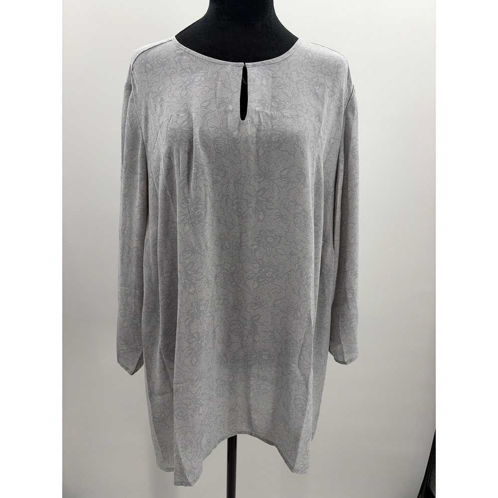 Violet + Claire Grey Floral Keyhole Neck Long Sleeve Tunic Top Plus‎ Size 2X